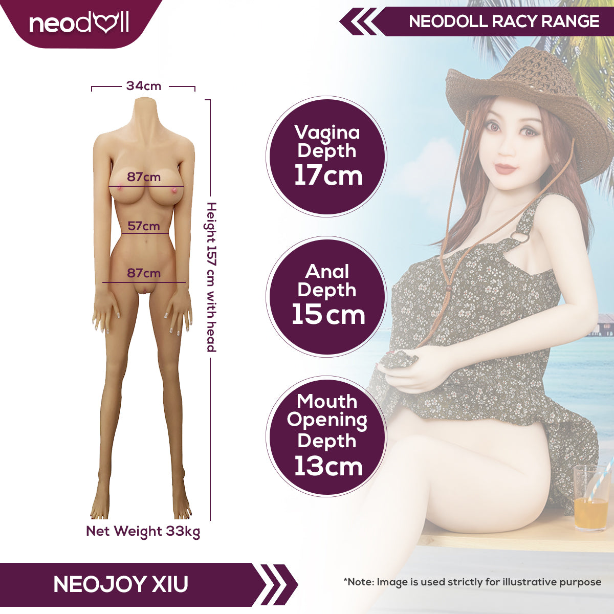 Neodoll Racy Xiu - Poupée de Sexe Réaliste - 157cm - Blanche