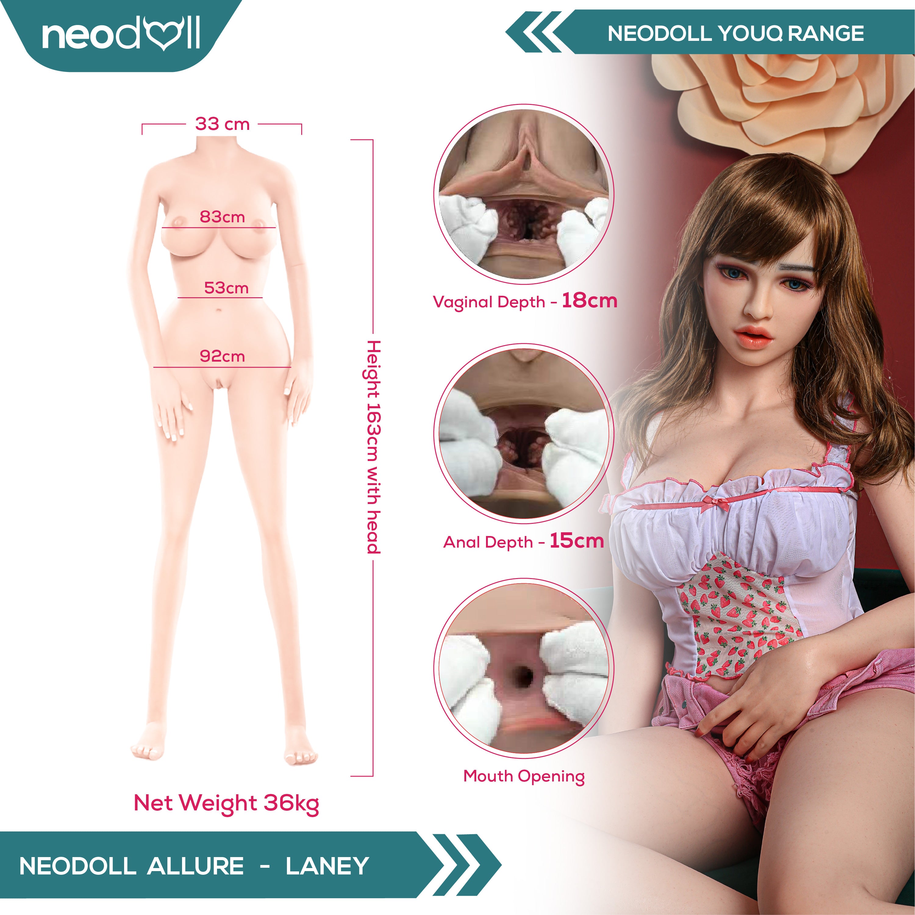 Youqdoll - Laney - Poupée de Sexe Entièrement en Silicone - 163cm - Cheveux Implémentés - Gel Sein - Naturel