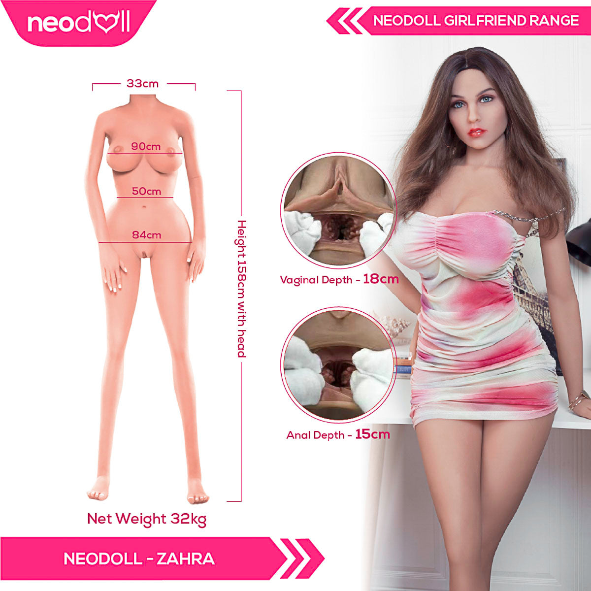 Neodoll Girlfriend Zahra - Poupée de Sexe Réaliste - 158cm - Gel Sein - Bronzer