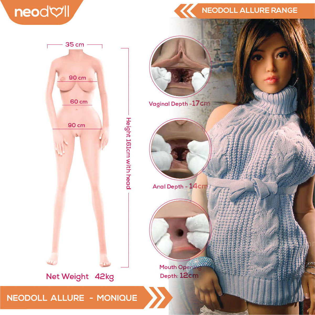 Neodoll Allure Monique - Poupée de Sexe Réaliste - 161cm - Bronzer