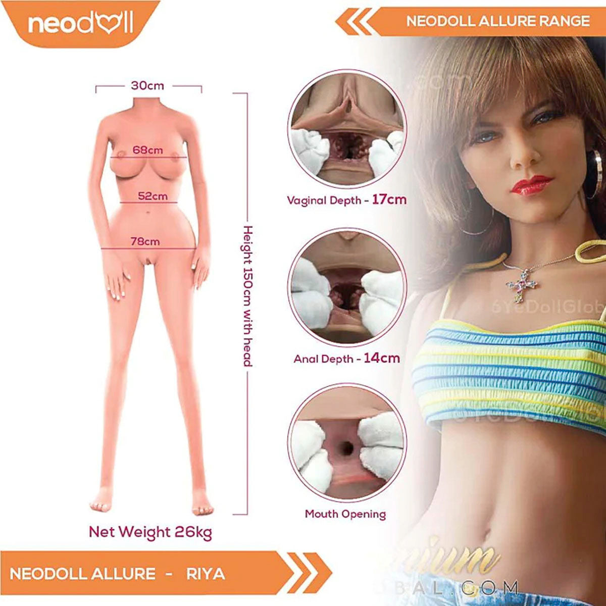 Neodoll Allure Riya - Poupée de Sexe Réaliste - 150cm - Bronzer