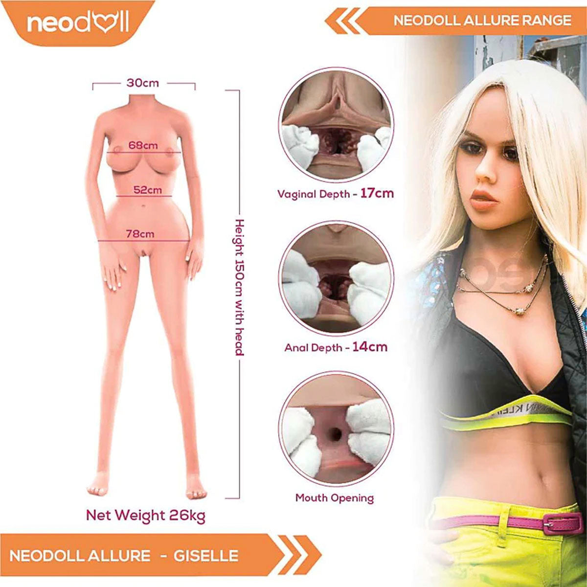 Neodoll Allure Giselle - Poupée de Sexe Réaliste - 150cm - Bronzer