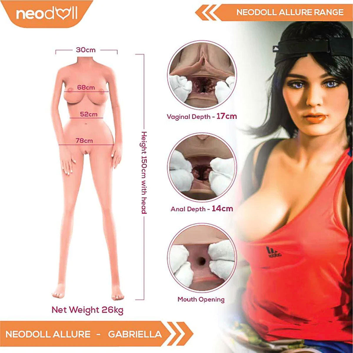 Neodoll Allure Gabriella - Poupée de Sexe Réaliste - 150cm - Bronzer